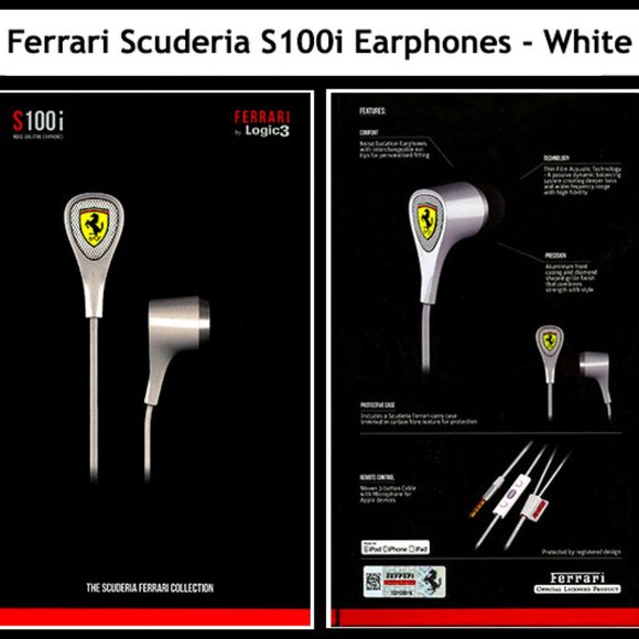 Ferrari Scuderia S100i Professional Earphones - White - RARE!